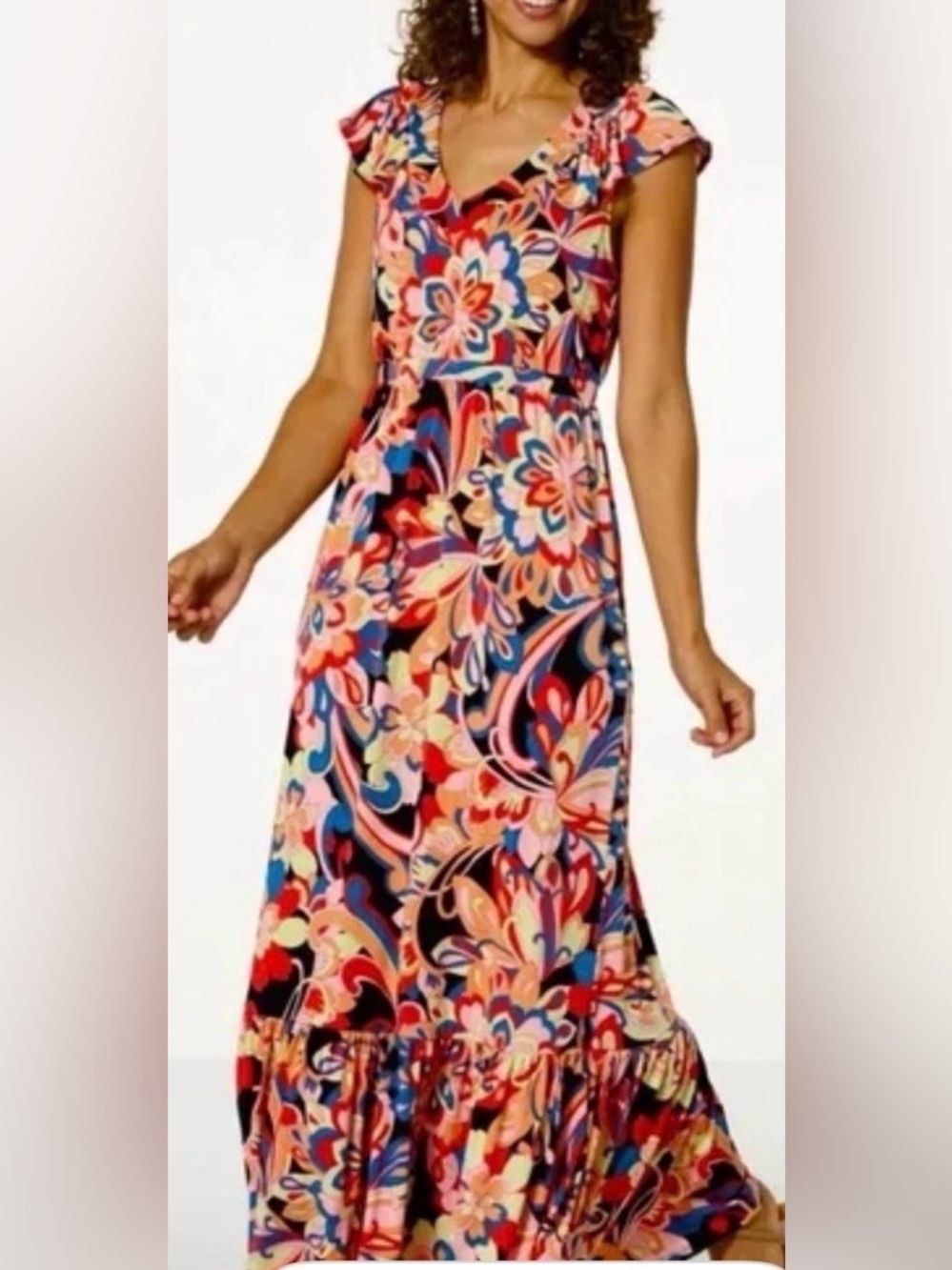 IMAN Vibrant Floral Maxi Dress in Black, Pink, Orange & Blue